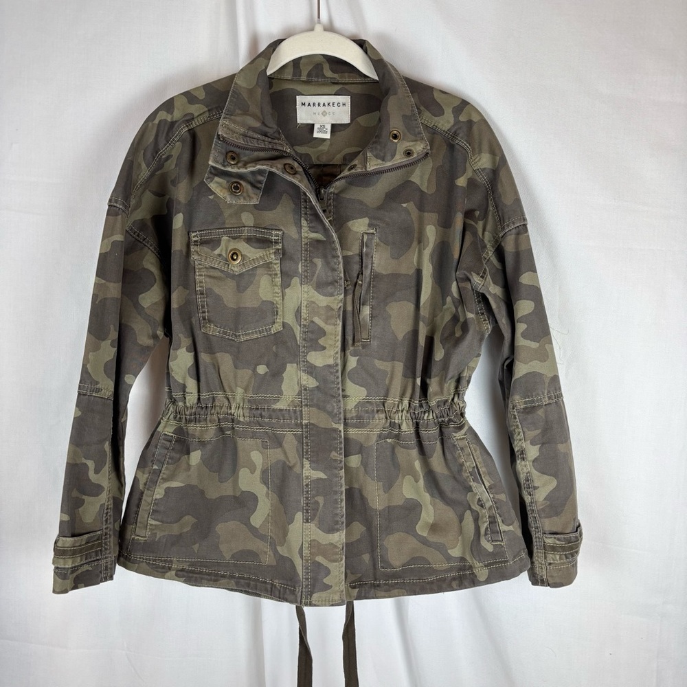 Marrakech Green‎ and Brown Camo Utility Jacket with Cinched Waist/Hip 4 Pocket - Picture 2 of 16